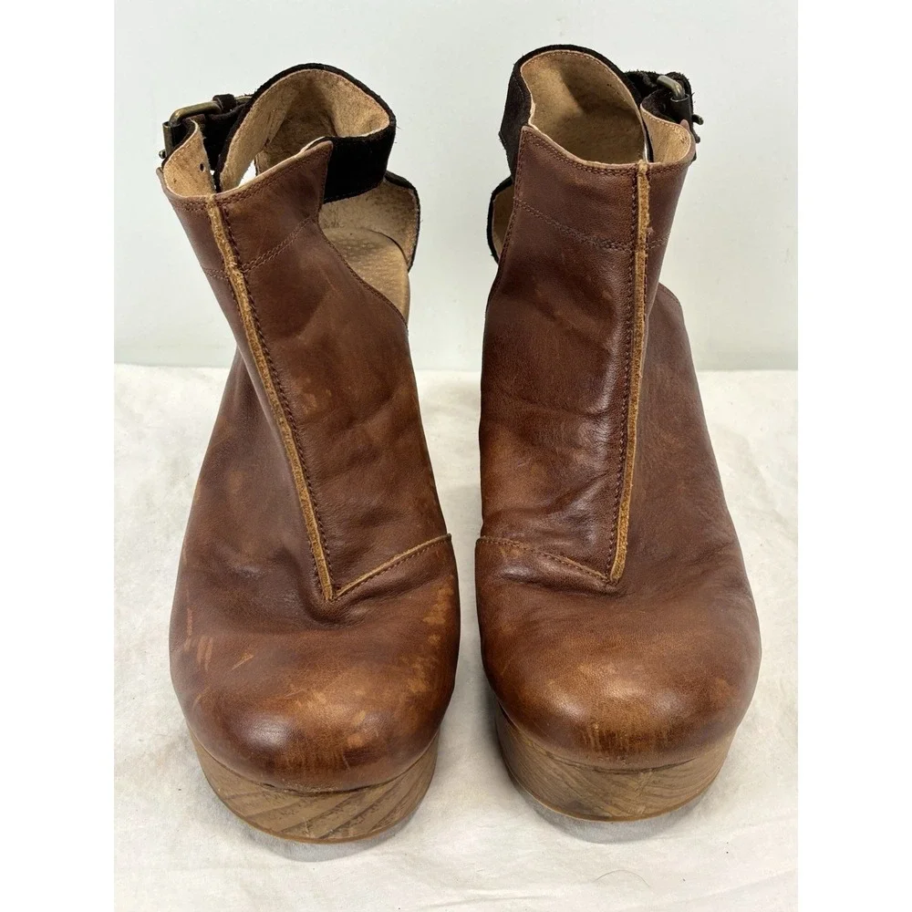 Free People Amber Orchard Clog brown leather wooden heel buckle 40 9.5 Boho